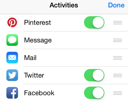 Пренареждане на менюто за споделяне