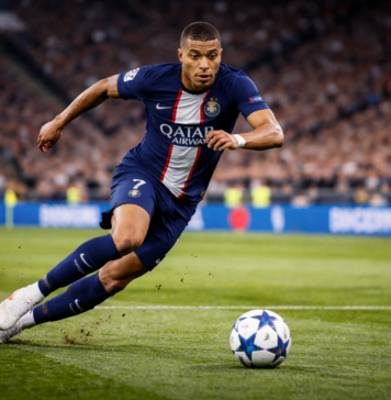 Мбапе в действие на футболното игрище